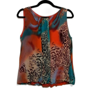 Madison Paige Blouse Womens M Sleeveless Layered Wrap Colorful Animal Print